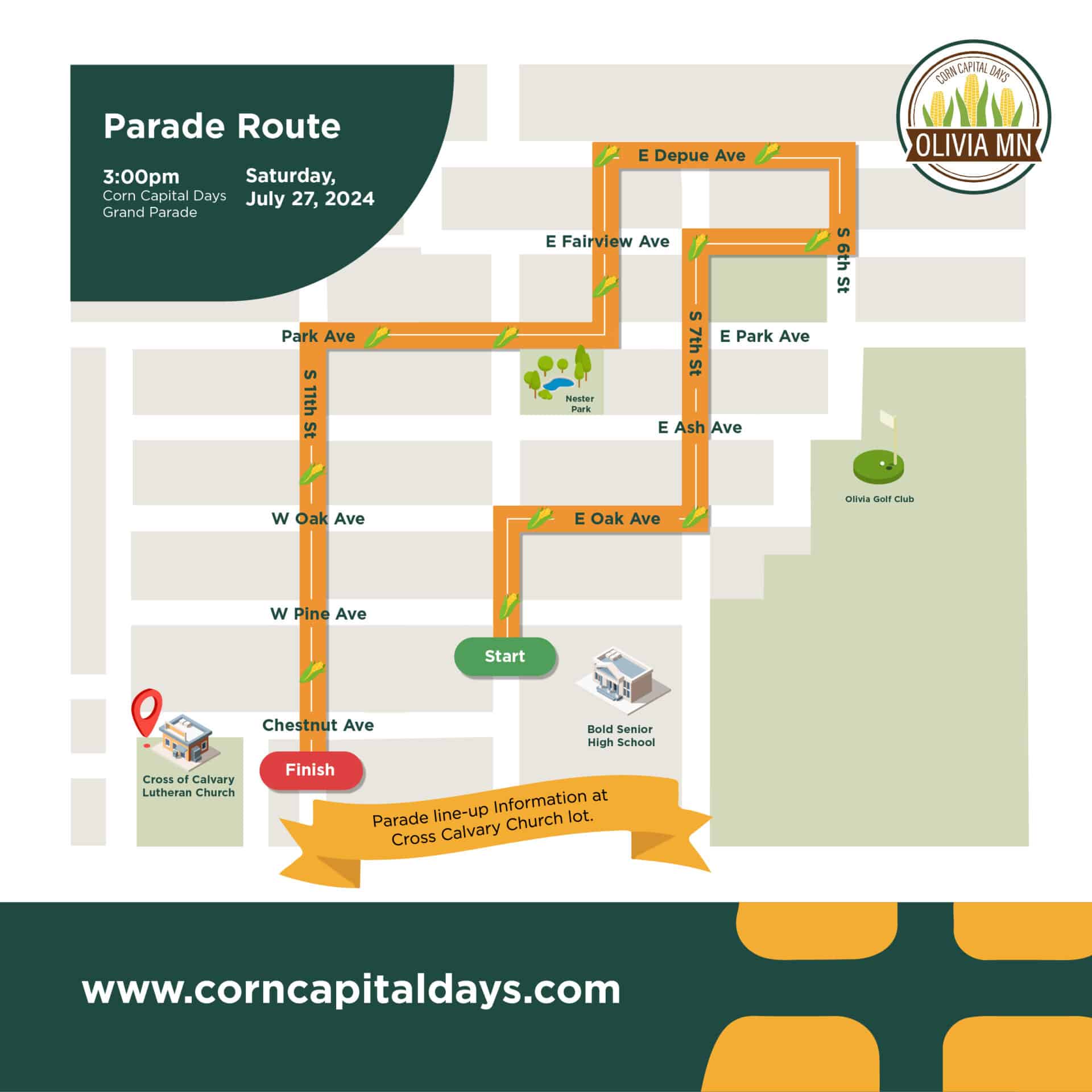 2024 Corn Capital Days Parade Route Map